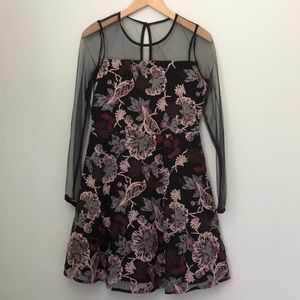 Girls’ floral embroidered sheer sleeve dress